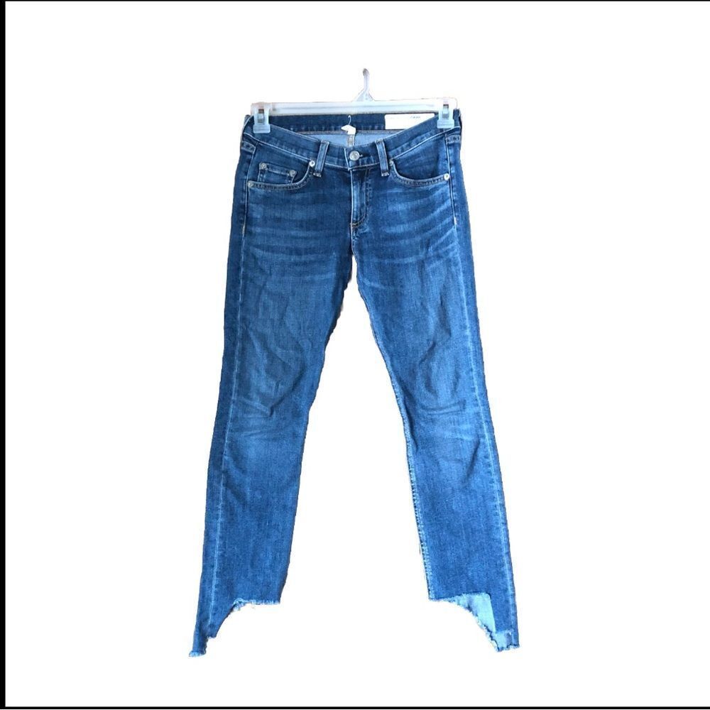 Rag & Bone Ripped Stepped Hem Denim Capri Jeans Hampton Wash Size 25